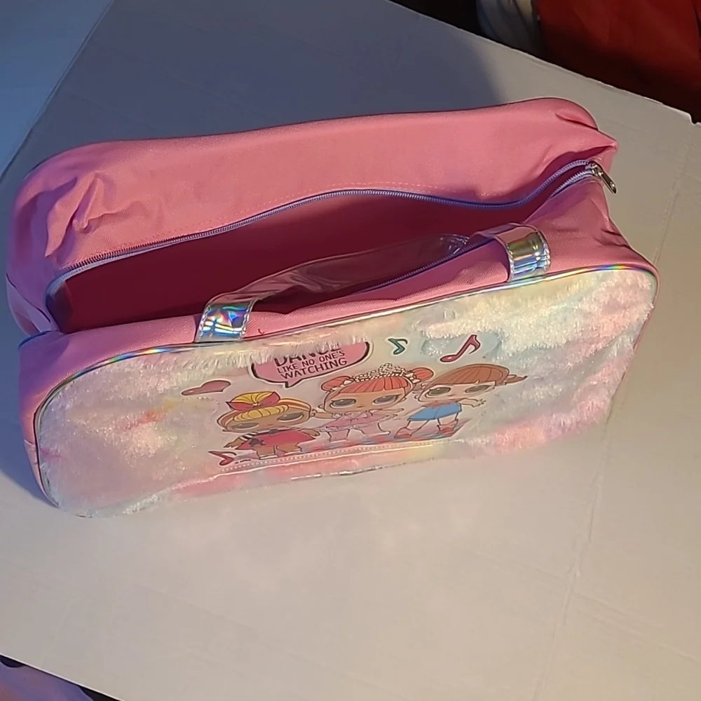 New with tags! LOL Surprise kids pink duffle carrying bag metallic faux fur trim